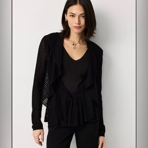 White House Black Market Black Pointelle Peplum Cardigan XXS NWT